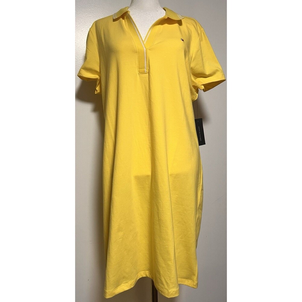 Tommy Hilfiger Women’s L Yellow Polo Midi Dress Short Sleeve NWT
